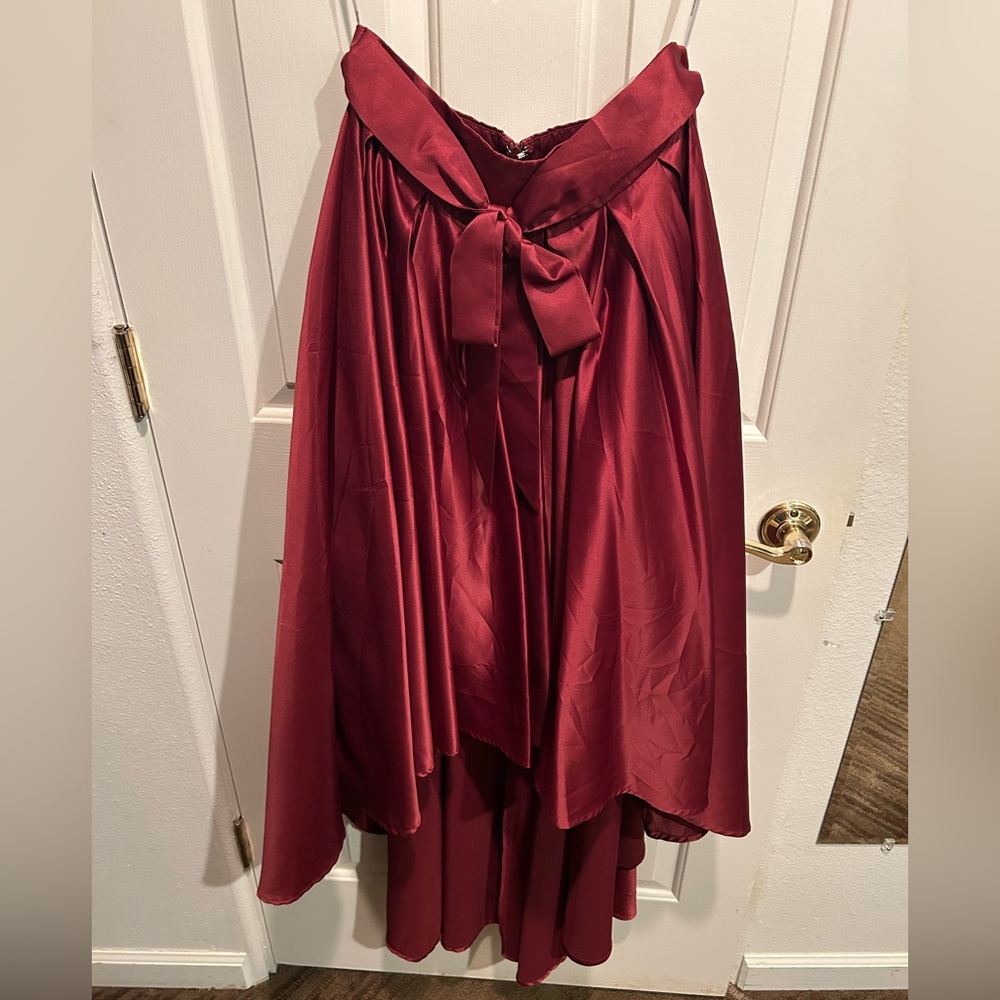 Elegant Red Satin High-Low Skirt with Bow